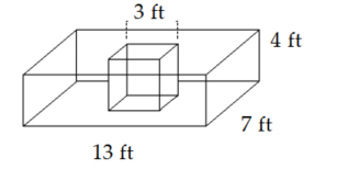 Find the volume of the composite figure. Round to the nearest hundredth if necessary. -Cube out of rectangular solid