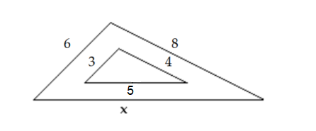 The two triangles below are similar. Find the length of any missing side. -