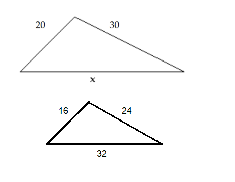 The two triangles below are similar. Find the length of any missing side. - 