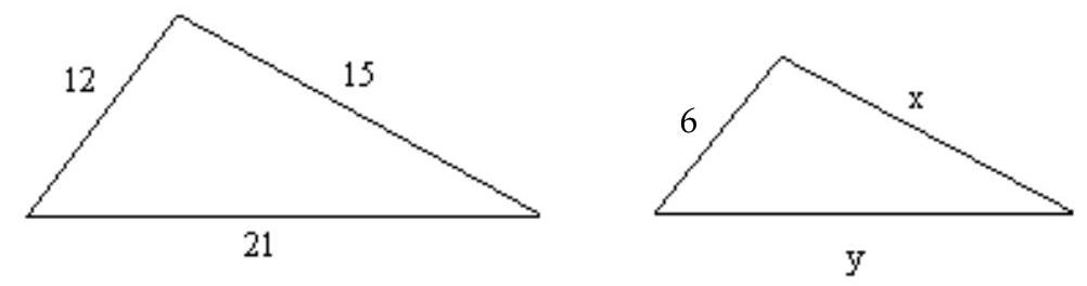 The two triangles below are similar. Find the length of any missing side. -