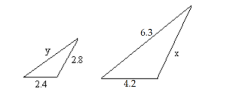 The two triangles below are similar. Find the length of any missing side. - 