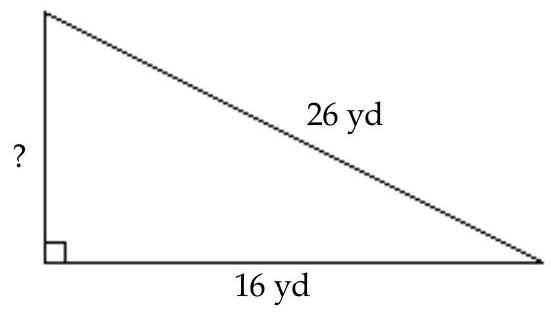 Solve the problem. If necessary, round to the nearest tenth. -The diagram below shows a rope connecting the top of a pole to the ground. How tall is the pole?