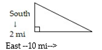 <strong>Solve the problem. Give the answer to the nearest thousandth if necessary. -A long-distance runner runs 2 miles south and then 10 miles east. How far is the runner from the starting point? </strong> A) 10.198 mi B) 11.198 mi C) 4.899 mi D) 12 mi