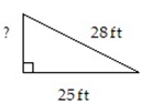 <strong>Solve the problem. Give the answer to the nearest thousandth if necessary. -A painter leans a ladder against one wall of a house (as shown below). The ladder is 28 ft long. The base of the ladder is 25 ft from the house. How high is the wall? </strong> A) 26.5 ft B) 79.5 ft C) 6.305 ft D) 12.61 ft