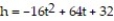 Solve the problem. Round to the nearest tenth, if necessary. -If an object is propelled upward from a height of 32 feet at an initial velocity of 64 feet per second, then its height after t seconds is given by the equation , where h is in feet. After how many seconds will the object reach a height of 96 feet?
