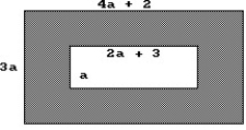 Solve the problem. -Find a polynomial that represents the area of the shaded region.