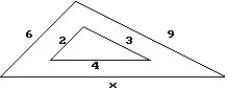 Solve the problem. -Find the missing length in the similar triangles.