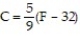 Solve the problem. -The formula for converting Fahrenheit temperature to Celsius is . If a bottle of prescription medicine is to be kept below 35° Celsius, how would you describe this warning using Fahrenheit temperature?
