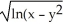 <strong>Identify the function f(x,y) whose domain is the shaded region shown in the figure below. </strong> A) f(x,y) = B) f(x,y) = C) f(x,y) = D) f(x,y) = ) E) f(x,y) =