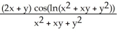 <strong>Find and if z = f(x, y) = cos (ln( + xy + )).</strong> A) = - ; = - B) = - ; = - C) = - ; = - D) = ; = E) = - ; = -