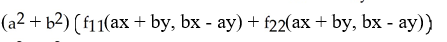 <strong>Assuming that the function f has continuous second partial derivatives and that a and b are constants, calculate and simplify + f(ax + by, bx - ay).</strong> A) B) C) D) E)