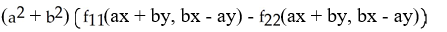 <strong>Assuming that the function f has continuous second partial derivatives and that a and b are constants, calculate and simplify + f(ax + by, bx - ay).</strong> A) B) C) D) E)