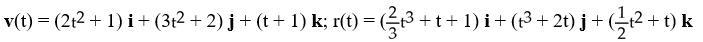 <strong>A moving particle starts at an initial position (1, 0, 0) with initial velocity i - j + k. Its acceleration at time t is a(t) = 4t i + 6t j + k. Find its velocity and position at time t > 0.</strong> A) B) C) D) E)