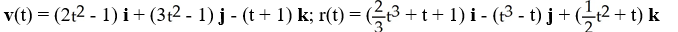 <strong>A moving particle starts at an initial position (1, 0, 0) with initial velocity i - j + k. Its acceleration at time t is a(t) = 4t i + 6t j + k. Find its velocity and position at time t > 0.</strong> A) B) C) D) E)