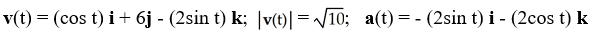 <strong>Find the velocity, speed, and acceleration at time t of a particle that has position function r(t) = (2sin t) i + 6t j + (2cos t) k.</strong> A) B) C) D) E)