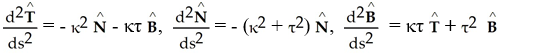 <strong>Let r = r(s) be a curve parametrized in terms of arc length, let (s) and (s) be the curvature and torsion, and let { , , } be the Frenet frame for the curve. Suppose that = 0 and = 0 for Calculate , , and in terms of , , , , and .</strong> A) B) C) D) E)