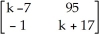 Find all values of the real number k such that the matrix A = is invertible.