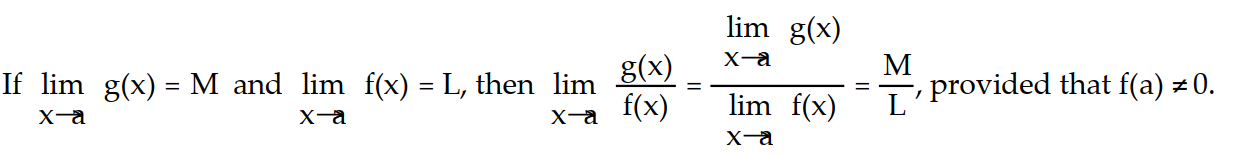 <strong>Choose the one alternative that best completes the statement or answers the question. -Write the formal notation for the principle the limit of a quotient is the quotient of the limits and include a statement of any restrictions on the principle. </strong> A) B) C) D)
