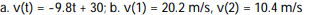 <strong>Use limits to find the derivative function for the given function f. Then evaluate (a) for the given values of a. -A projectile is fired vertically upward into the air, and its position (in meters) above the ground after t seconds is given by the function s(t) = -4.9 + 30t. a.Find the instantaneous velocity function v (t). b. Determine the instantaneous velocity of the projectile at t = 1 and t = 2 seconds.</strong> A) B) C) D)
