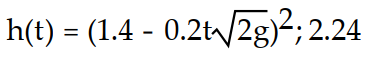 <strong>Solve the problem. -Imagine a large tank with cross-sectional area A. The bottom of the tank has a circular drain with cross-sectional area a. Assume the tank is initially filled with water to a height h(0) = H. The height of the water as it flows out of the tank is described by the equation where is the acceleration due to gravity. Find the water height function for Then determine the approximate time at which the tank is first empty. If necessary, round to two decimal places. </strong> A) B) C) D)