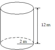 Solve the problem. -A cylindrical water tank has height 12 m and radius 2 m (see figure). If the tank is full of water, how much work is required to pump the water to the level of the top of the tank and out of the tank? Express the answer in terms of \pi .