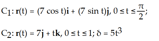 <strong>Find the mass of the wire that lies along the curve r and has density ?. - </strong> A) B) C) D)