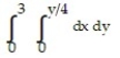 <strong>Express the area of the region bounded by the given line(s) and/or curve(s) as an iterated double integral. -The lines , , and </strong> A) B) C) D)