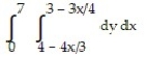 <strong>Express the area of the region bounded by the given line(s) and/or curve(s) as an iterated double integral. -The lines , , and </strong> A) B) C) D)