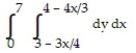 <strong>Express the area of the region bounded by the given line(s) and/or curve(s) as an iterated double integral. -The lines , , and </strong> A) B) C) D)