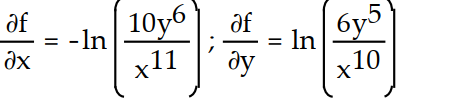 <strong>Find all the first order partial derivatives for the following function. -f(x, y) = ln </strong> A) B) C) D)