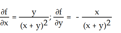 <strong>Find all the first order partial derivatives for the following function. -f(x, y) = </strong> A) B) C) D)