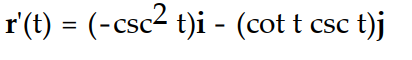 <strong>Differentiate the function. -r(t) = (cot t)i + (csc t)j</strong> A) B) C) D)