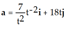 <strong>If r(t) is the position vector of a particle in the plane at time t, find the indicated vector. -Find the acceleration vector. r(t) = ( 7 ln( 5t))i + ( 3 )j</strong> A) B) C) D)