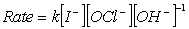  <strong>For the reaction I<sup>-</sup>(aq) + OCl<sup>-</sup>(aq)   \rarr   IO<sup>-</sup>(aq) + Cl<sup>-</sup>(aq) in basic solution, it was found that  </strong> A) This reaction is first order overall. B) This reaction is third order overall. C) This reaction is second order overall. D) This reaction is first order in [OH<sup>-</sup>] concentration. E) The rate law is incorrect as OH<sup>-</sup> is neither a reactant nor a product. <div style=padding-top: 35px>  
