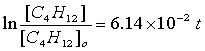 <strong>Butadiene reacts to form its dimmer according to the following reaction:   Concentration versus time data were collected for this reaction and a plot of 1/[C<sub>4</sub>H<sub>6</sub>] resulted in a straight line with slope 6.14 x10<sup>-2</sup> M s<sup>-1</sup>. The integrated for of the rate law is</strong> A)   B)   C)   D)   E)   <div style=padding-top: 35px> 