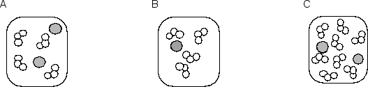 Consider the following three molecular pictures that represent the relative numbers of the two reactants involved in one step of the depletion of stratospheric ozone by chlorine atoms: The equation for the elementary reaction and a molecular picture of the reaction process are shown below:Cl• + O<sub>3</sub> \rightarrow ClO + O<sub>2</sub> If the three samples represented by A, B and C are at the same temperature, what are the rates of reaction of B and C compared to that of A?