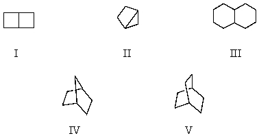 <strong>Which compound is bicycloheptane? </strong> A) I B) II C) III D) IV E) V