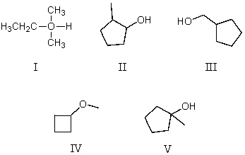 <strong>Which compound is a tertiary alcohol? </strong> A) I B) II C) III D) IV E) V