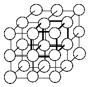<strong>30 In the simple cubic crystal structure at right, the unit cell is outlined in heavy lines which intersect to form the corners at the center of the spheres. If the corners of the unit cells are at the center of the spheres, how many atoms are in one unit cell? </strong> A) 1 B) 2 C) 3 D) 4 E) 6