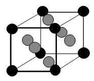 <strong>The face-centered cubic unit cell to the right has been shaded to add clarity; the balls in the corners are black: those in the faces are gray. If the corners of the unit cells are at the center of the corner spheres, how many atoms are in one unit cell? </strong> A) 1 B) 2 C) 3 D) 4 E) 6