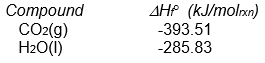 (Note that some of these are the same problems as found in the section headed Enthalpies of Atom Combination. However in this section all problems are worked using Enthalpies of Formation.) -The following reaction occurs when sucrose (cane sugar) is metabolized by the body. C<sub>12</sub>H<sub>22</sub>O<sub>11</sub>(s) + 12 O<sub>2</sub>(g) \rightarrow 12 CO<sub>2</sub>(g) + 11 H<sub>2</sub>O(l) Given that \Delta H ° <sub> </sub>for this reaction is -5645 kJ/mol<sub>rxn</sub>, what is the value of \Delta H<sub>f</sub> ° <sub> </sub> for sucrose?