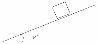 <strong>A 42.0 kg block of ice slides down the plane incline 34.0° in Figure 4-12. Figure 4-12 Assuming friction is negligible, what is the acceleration of the block down the incline?</strong> A) 2.73 m/ s<sup>2</sup> B) 9.80 m/ s<sup>2</sup> C) 8.12 m/ s<sup>2</sup> D) 6.61 m/ s<sup>2</sup> E) 5.48 m/ s<sup>2</sup>