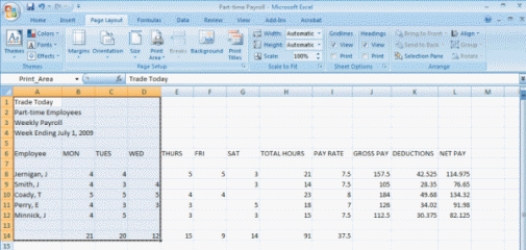 <strong>Please use the figure below to answer the following two questions. FIGURE 12-1 -Referring to Figure 12-1, if you want to only print the area that is shown as selected (A1:D14), you would click the ____ button under the Page Layout tab.</strong> A) Margins B) Orientation C) Background D) Print Area