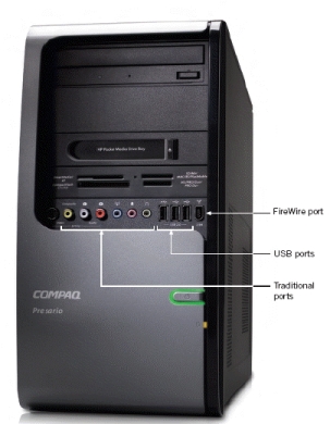<strong>Please refer to the figure below as you answer the following two questions. FIGURE 4-1 -Referring to Figure 4-1, the ____ ports would be the ones used by a mouse and speakers.</strong> A) USB B) traditional C) FireWire D) none of the above