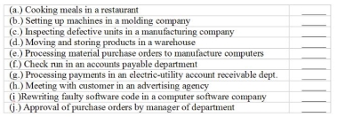 Classify each of the activities below as value-added (V) or non-value-added (N):