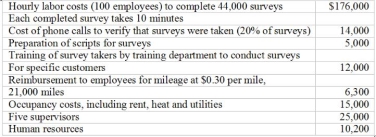 Arlington Marketing Research is a local market research firm, which provides on site interviews at local malls and retail outlets. The basic unit of service is a completed marketing research survey. All telemarketing personnel, mostly college students, are paid by the hour. Supervisory labor is salaried Required: For each cost listed, indicate whether the activity should be classified as Unit-level, Product-level, Batch- level, Customer-level or Facility-level. Indicate an appropriate cost driver to be used to allocate the cost to products. Justify your answers, if necessary.
