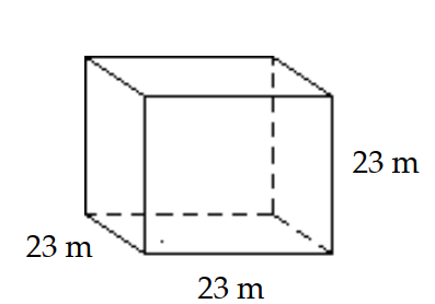 <strong>The volume of a cube with sides of length s is given by V = s3. Find the volume of the cube. </strong> A) 69 \mathrm{~m}^{3} B) 12,167 \mathrm{~m}^{3} C) 529 \mathrm{~m}^{3} D) 1058 \mathrm{~m}^{3}