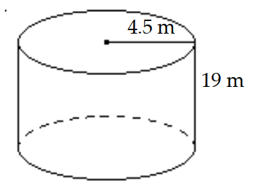 <strong>The volume of a cylinder with height h and radius r is given by V=\pi r^{2} h . Find the volume of the cylinder. Use 3.14 for \pi . </strong> A) 536.9 \mathrm{~m}^{3} B) 1208.1 \mathrm{~m}^{3} C) 4832.5 \mathrm{~m}^{3} D) 268.5 \mathrm{~m}^{3}