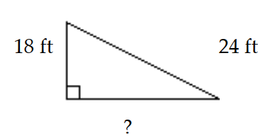 Solve the problem. -Below is a diagram of a water slide. The slide is 24 ft long. The ladder leading to the slide is 18 ft long. How far is it from the end of the slide to the foot of the ladder? Round approximations to the nearest tenth.