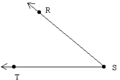 <strong>Name the angle in five different ways. - </strong> A) Angle RST, angle TRS, angle S, \angle T S R , or \angle S B) Angle T, angle TSR, \angle T , \angle T S R , or \angle R S T C) \angle S , \angle T S R , angle RST, angle TSR, or \angle R S T D) \angle R S T, \angle R , angle RST, angle R, or \angle T S R